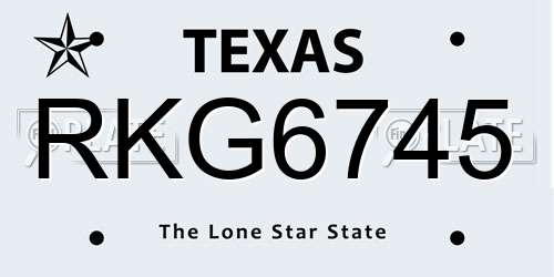 RKG6745 Texas License Plate