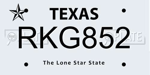 RKG852 Texas License Plate