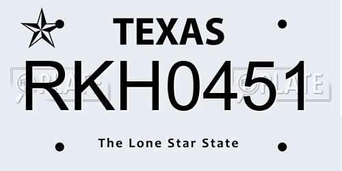 RKH0451 Texas License Plate