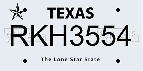 RKH3554 Texas License Plate