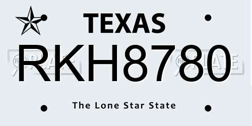 RKH8780 Texas License Plate