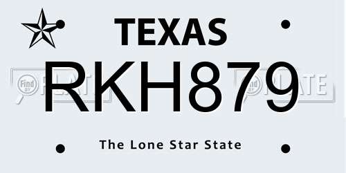 RKH879 Texas License Plate