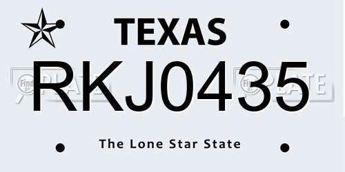 RKJ0435 Texas License Plate