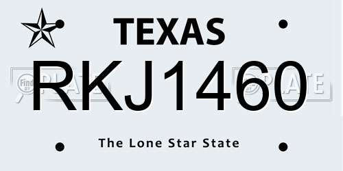 RKJ1460 Texas License Plate