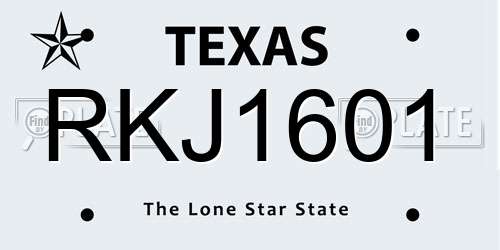 RKJ1601 Texas License Plate