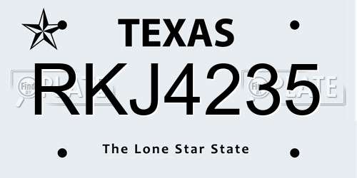 RKJ4235 Texas License Plate