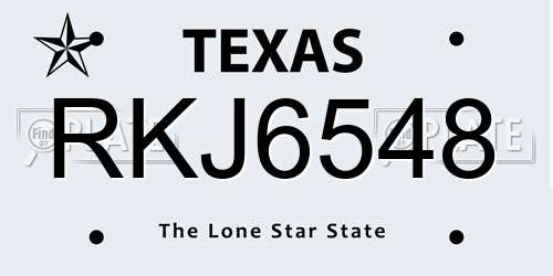 RKJ6548 Texas License Plate