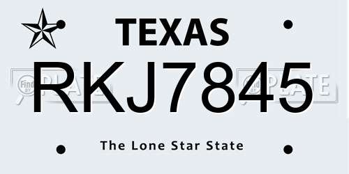 RKJ7845 Texas License Plate