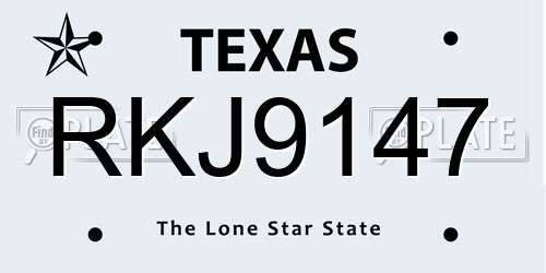 RKJ9147 Texas License Plate