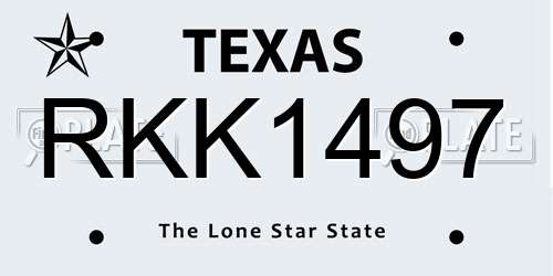 RKK1497 Texas License Plate