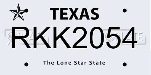 RKK2054 Texas License Plate