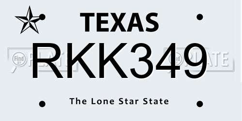 RKK349 Texas License Plate