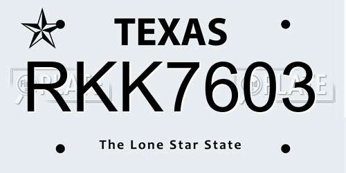 RKK7603 Texas License Plate