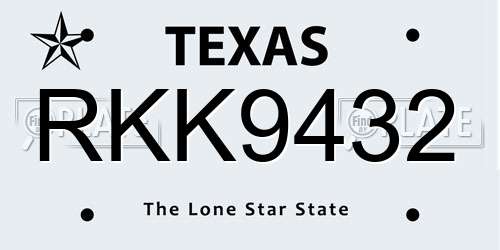 RKK9432 Texas License Plate