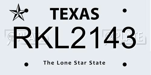 RKL2143 Texas License Plate