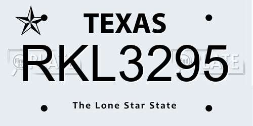 RKL3295 Texas License Plate