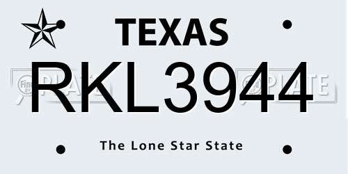 RKL3944 Texas License Plate