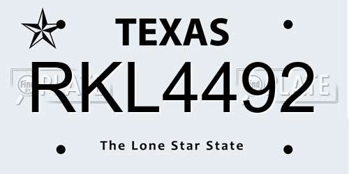 RKL4492 Texas License Plate