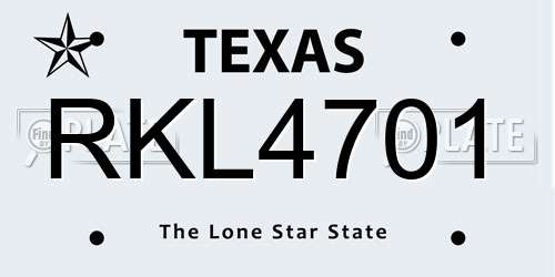 RKL4701 Texas License Plate