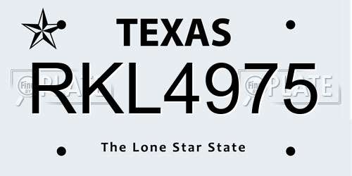 RKL4975 Texas License Plate