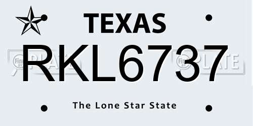 RKL6737 Texas License Plate