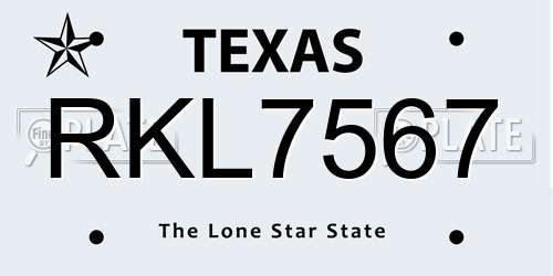 RKL7567 Texas License Plate