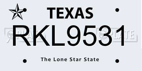 RKL9531 Texas License Plate