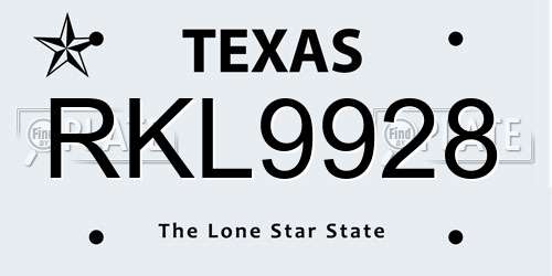 RKL9928 Texas License Plate