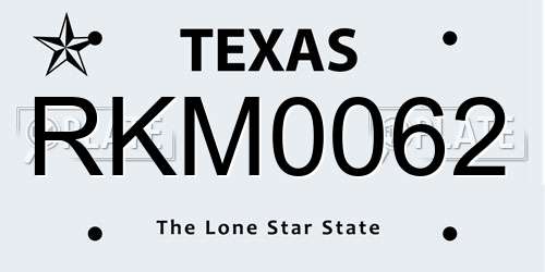 RKM0062 Texas License Plate