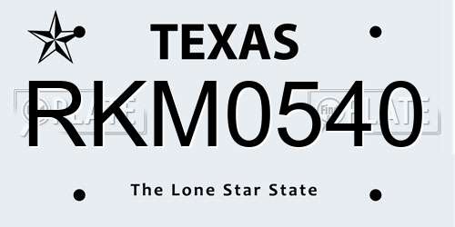 RKM0540 Texas License Plate