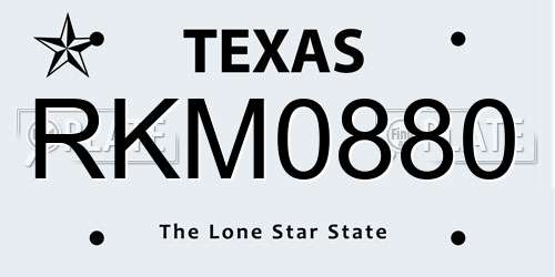 RKM0880 Texas License Plate
