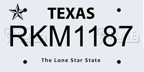 RKM1187 Texas License Plate