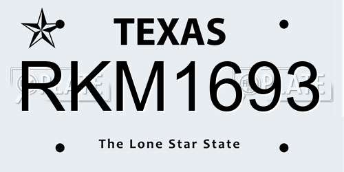 RKM1693 Texas License Plate