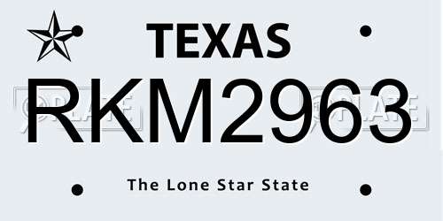 RKM2963 Texas License Plate