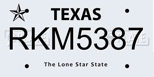 RKM5387 Texas License Plate