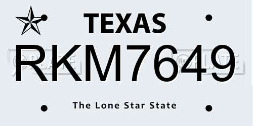 RKM7649 Texas License Plate