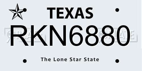 RKN6880 Texas License Plate