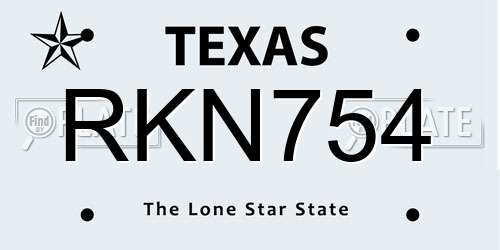 RKN754 Texas License Plate