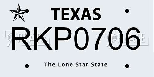 RKP0706 Texas License Plate