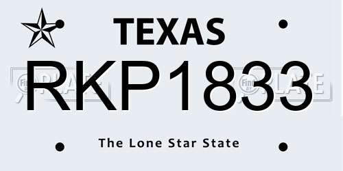 RKP1833 Texas License Plate