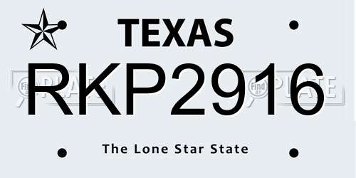 RKP2916 Texas License Plate