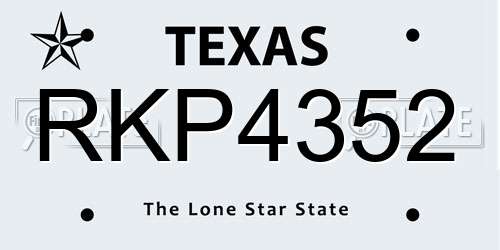 RKP4352 Texas License Plate