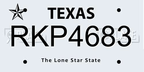 RKP4683 Texas License Plate