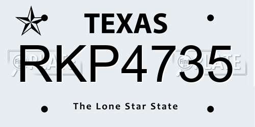 RKP4735 Texas License Plate