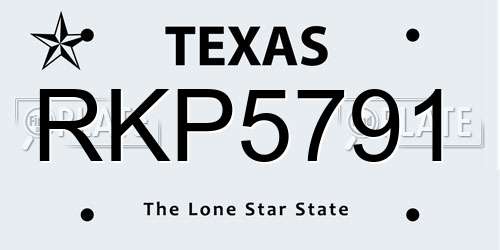 RKP5791 Texas License Plate