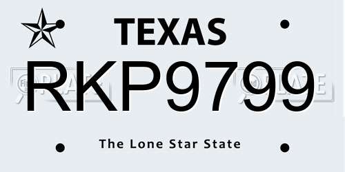 RKP9799 Texas License Plate