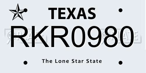 RKR0980 Texas License Plate