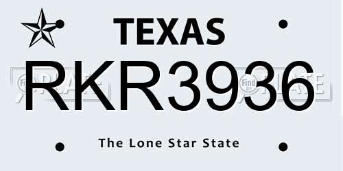 RKR3936 Texas License Plate