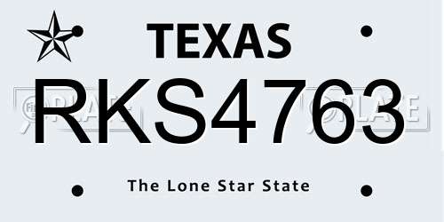 RKS4763 Texas License Plate
