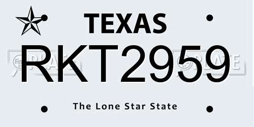 RKT2959 Texas License Plate